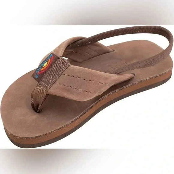 Rainbow Sandals Kids Unisex Leather Single Layer With Heel Strap Brown Size 3/4 - Picture 1 of 7